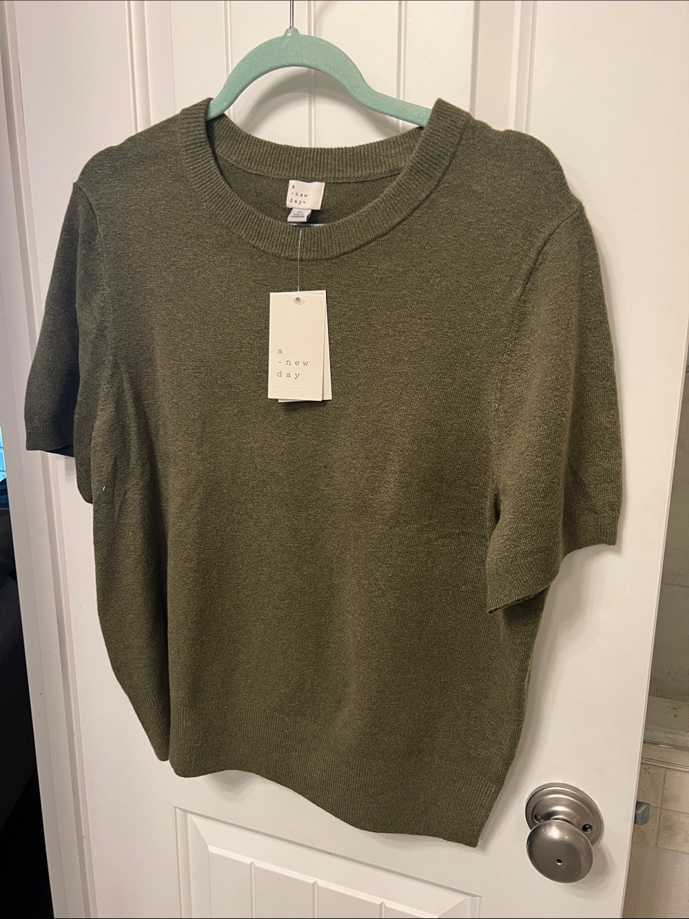 Olive Green Short Sleeve Sweater Top and Skirt Set